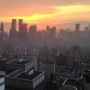 The smoke drifting as a haze over Central Park. 2nd Av and 59th Street Bridge traffic almost at standstill