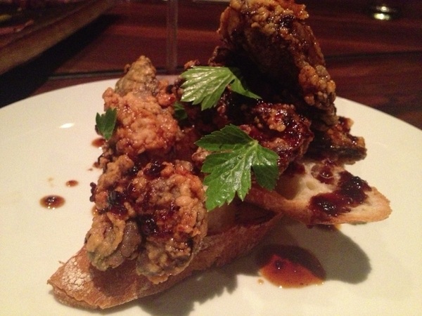 Unexpected day in Houston: more delicious bites @ Underbelly:Chix-fried chix livers.But goat dumplings =  biggest hit! 